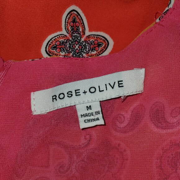 Rose & Olive Orange & Pink Floral Sheer Blouse - M - Picture 6 of 7